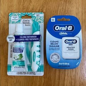✋NIB Guru Nanda Folding Travel Toothbrush Toothpaste plus OralB Dental Floss